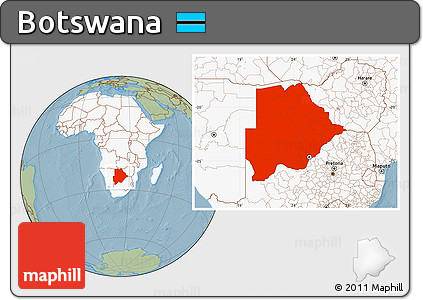 Savanna Style Location Map of Botswana, highlighted continent, hill shading