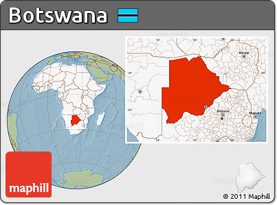 Savanna Style Location Map of Botswana, highlighted continent, hill shading
