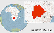 Savanna Style Location Map of Botswana, highlighted continent, hill shading