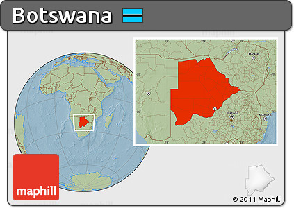 Savanna Style Location Map of Botswana, hill shading