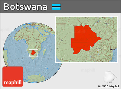 Savanna Style Location Map of Botswana, hill shading