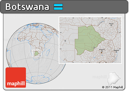 Savanna Style Location Map of Botswana, lighten, desaturated, hill shading