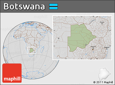 Savanna Style Location Map of Botswana, lighten, desaturated, hill shading