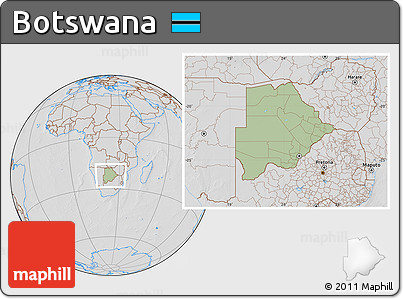 Savanna Style Location Map of Botswana, lighten, desaturated, hill shading