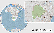 Savanna Style Location Map of Botswana, lighten, desaturated, land only, hill shading