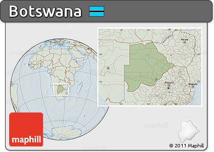 Savanna Style Location Map of Botswana, lighten, hill shading