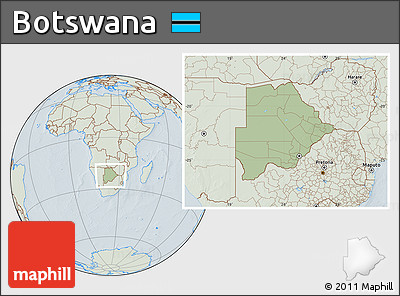 Savanna Style Location Map of Botswana, lighten, hill shading
