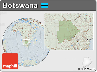 Savanna Style Location Map of Botswana, lighten, hill shading