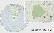 Savanna Style Location Map of Botswana, lighten, hill shading