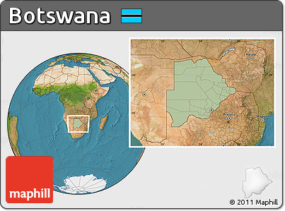Savanna Style Location Map of Botswana, satellite outside, hill shading