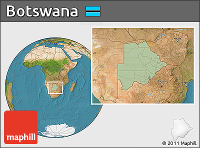 Savanna Style Location Map of Botswana, satellite outside, hill shading