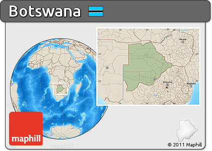 Savanna Style Location Map of Botswana, shaded relief outside, hill shading
