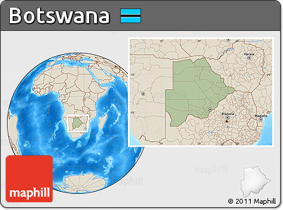Savanna Style Location Map of Botswana, shaded relief outside, hill shading