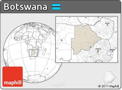Shaded Relief Location Map of Botswana, blank outside
