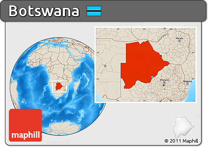Shaded Relief Location Map of Botswana