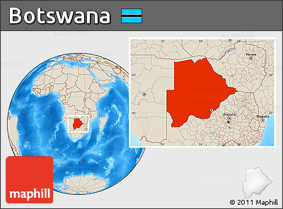 Shaded Relief Location Map of Botswana