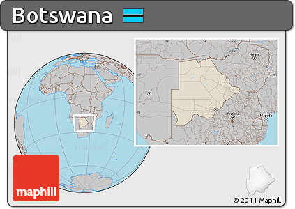 Shaded Relief Location Map of Botswana, gray outside