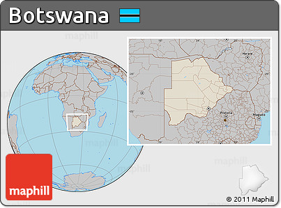 Shaded Relief Location Map of Botswana, gray outside