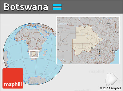 Shaded Relief Location Map of Botswana, gray outside