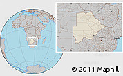 Shaded Relief Location Map of Botswana, gray outside