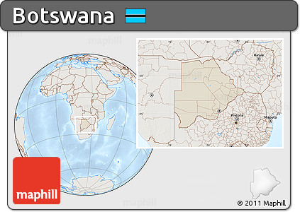 Shaded Relief Location Map of Botswana, lighten