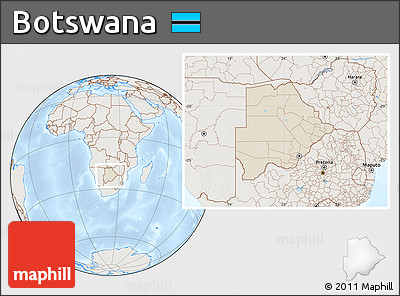 Shaded Relief Location Map of Botswana, lighten