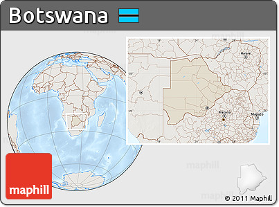 Shaded Relief Location Map of Botswana, lighten