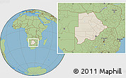 Shaded Relief Location Map of Botswana, savanna style outside