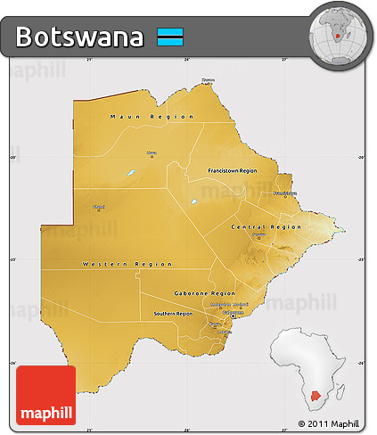 Physical Map of Botswana, cropped outside