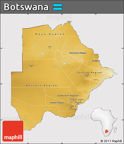 Physical Map of Botswana, cropped outside