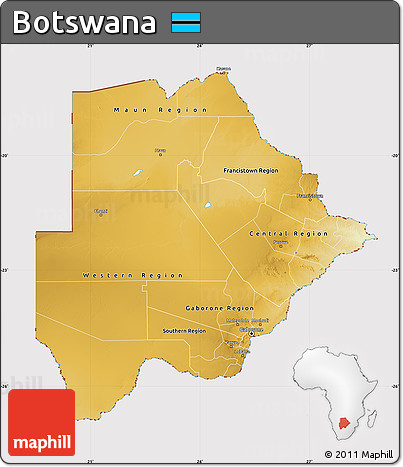 Physical Map of Botswana, cropped outside