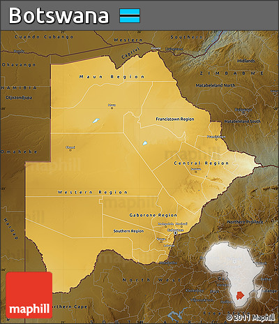 Physical Map of Botswana, darken
