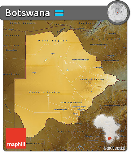 Physical Map of Botswana, darken