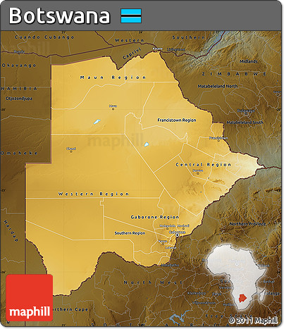 Physical Map of Botswana, darken