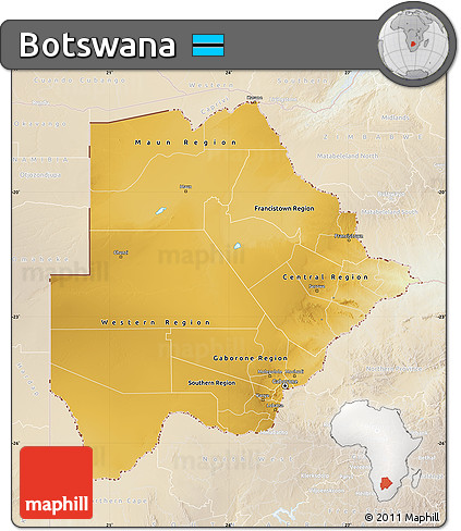 Physical Map of Botswana, lighten