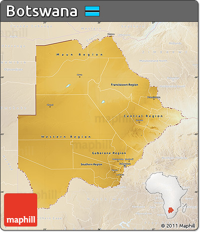 Physical Map of Botswana, lighten