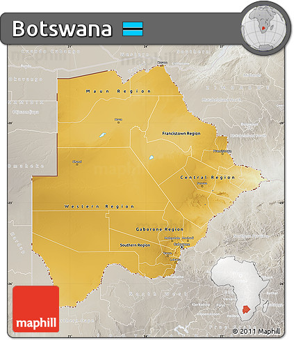 Physical Map of Botswana, lighten, semi-desaturated