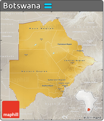 Physical Map of Botswana, lighten, semi-desaturated