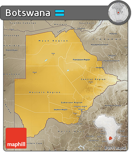 Physical Map of Botswana, semi-desaturated