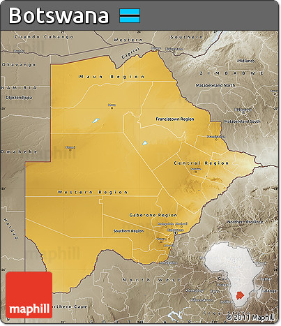 Physical Map of Botswana, semi-desaturated