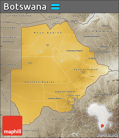 Physical Map of Botswana, semi-desaturated