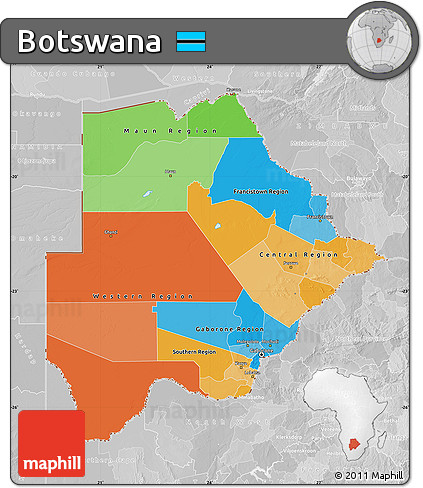 Political Map of Botswana, lighten, desaturated