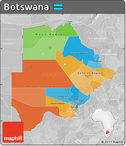 Political Map of Botswana, lighten, desaturated
