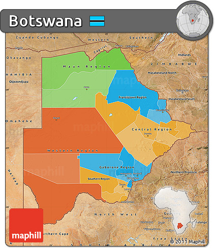 Political Map of Botswana, satellite outside