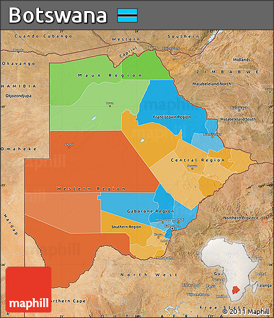 Political Map of Botswana, satellite outside