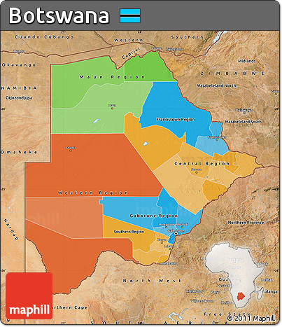 Political Map of Botswana, satellite outside
