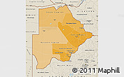Political Shades Map of Botswana, shaded relief outside