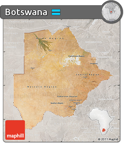 Satellite Map of Botswana, lighten, semi-desaturated