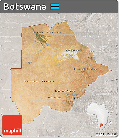 Satellite Map of Botswana, lighten, semi-desaturated