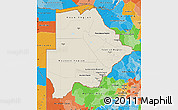 Shaded Relief Map of Botswana, political outside